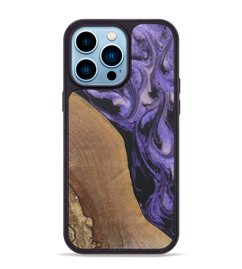 iPhone 14 Pro Max Wood+Resin Phone Case - London (Purple, 718673)