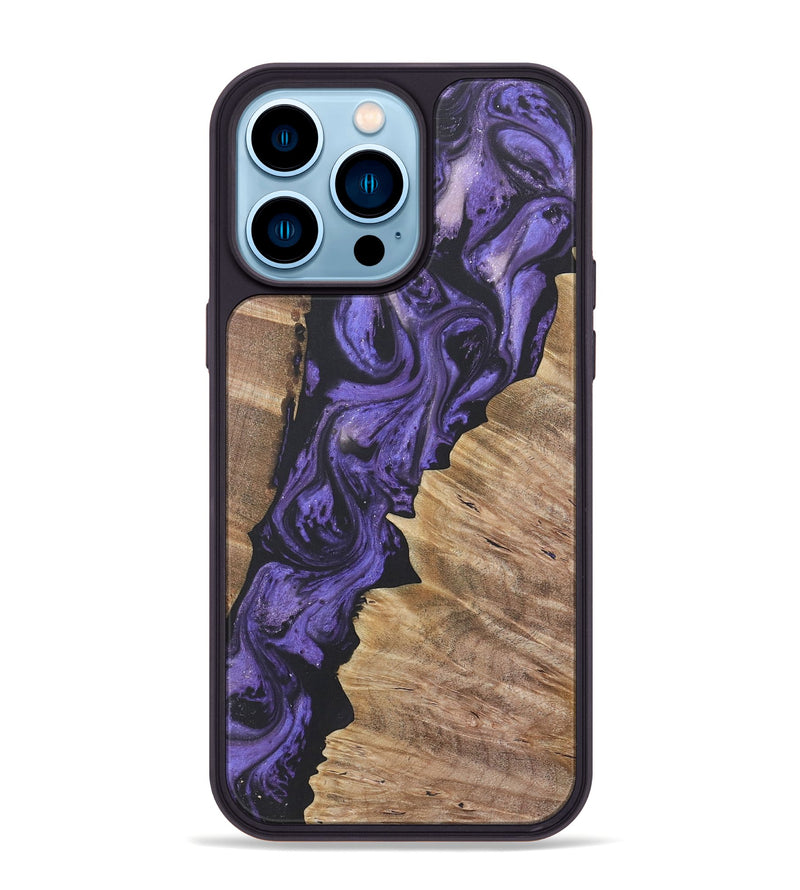 iPhone 14 Pro Max Wood+Resin Phone Case - Ernestine (Purple, 718683)