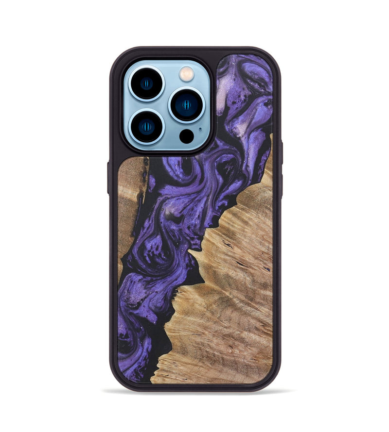 iPhone 14 Pro Wood+Resin Phone Case - Ernestine (Purple, 718683)