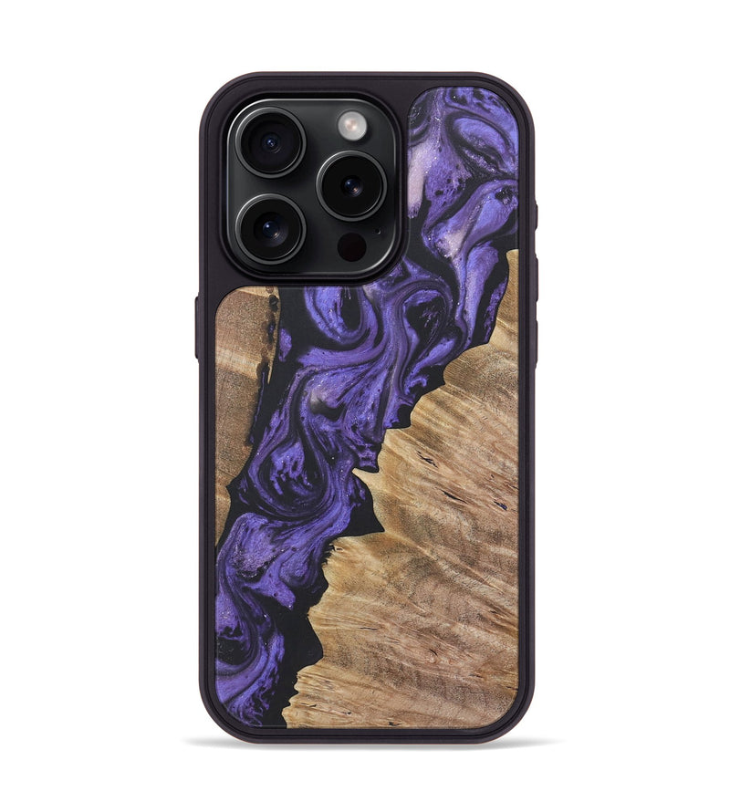 iPhone 15 Pro Wood+Resin Phone Case - Ernestine (Purple, 718683)