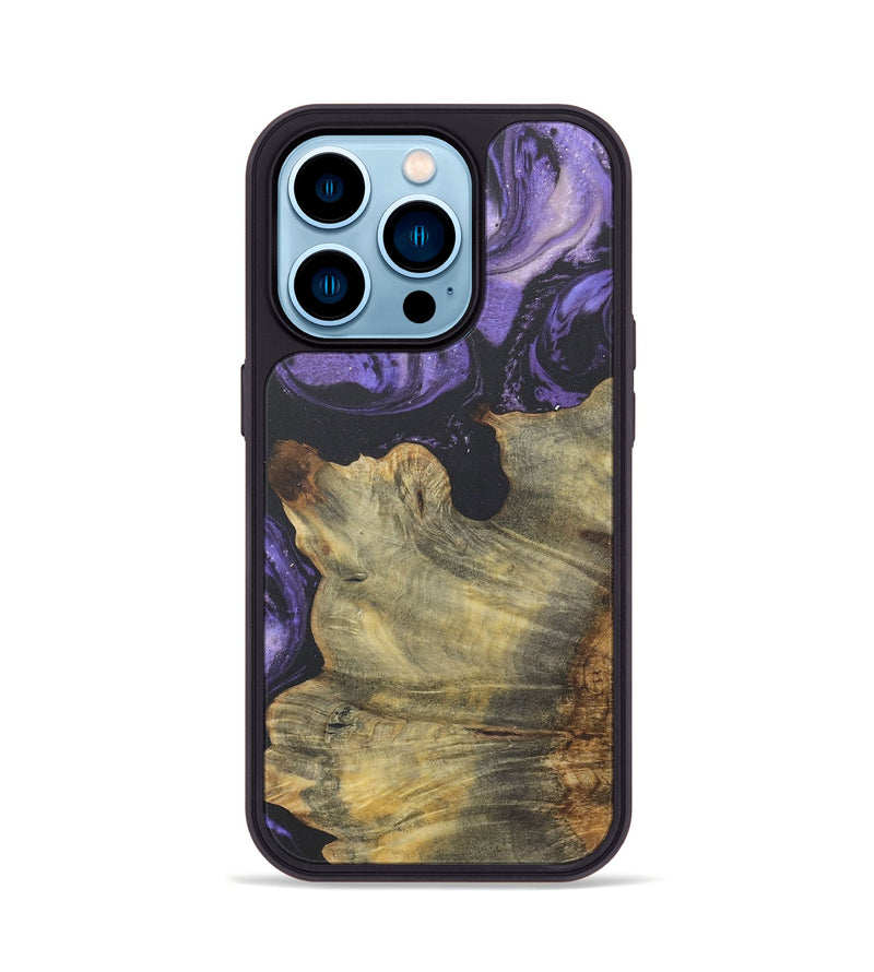 iPhone 14 Pro Wood+Resin Phone Case - Trudy (Purple, 718685)