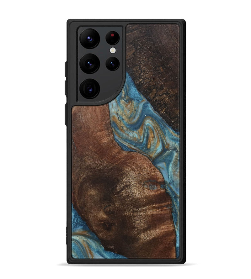 Galaxy S22 Ultra Wood+Resin Phone Case - Lucia (Teal & Gold, 718714)