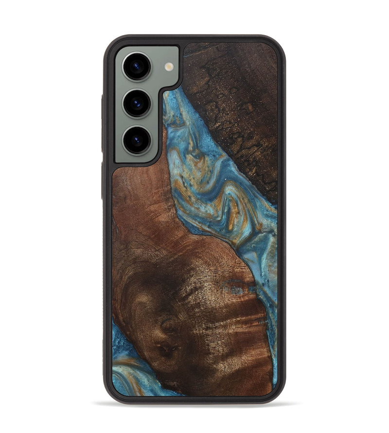 Galaxy S23 Plus Wood+Resin Phone Case - Lucia (Teal & Gold, 718714)