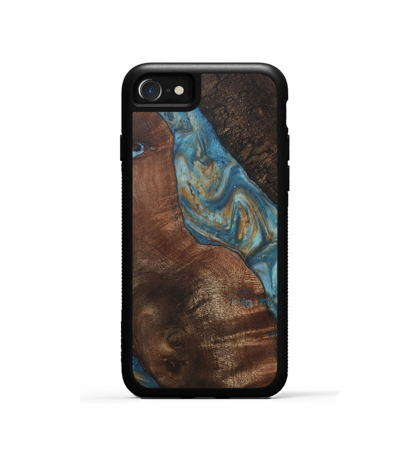 iPhone SE Wood+Resin Phone Case - Lucia (Teal & Gold, 718714)