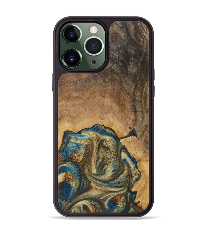 iPhone 13 Pro Max Wood+Resin Phone Case - Crew (Teal & Gold, 718716)