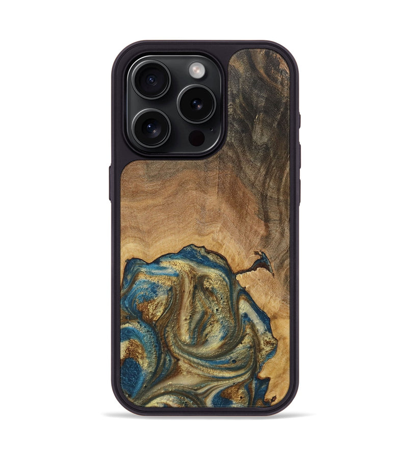 iPhone 15 Pro Wood+Resin Phone Case - Crew (Teal & Gold, 718716)