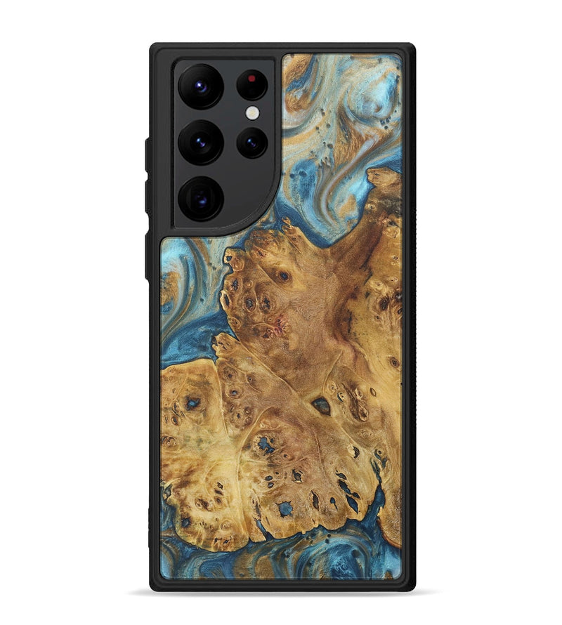 Galaxy S22 Ultra Wood+Resin Phone Case - Judy (Teal & Gold, 718717)