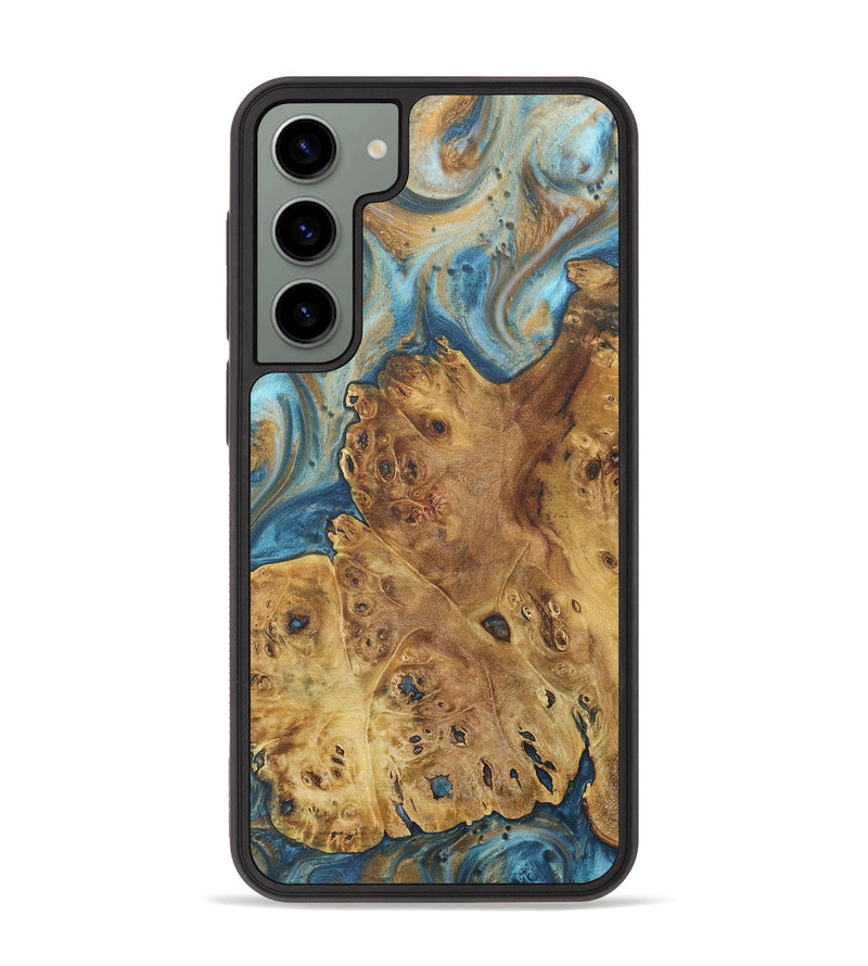 Galaxy S23 Plus Wood+Resin Phone Case - Judy (Teal & Gold, 718717)