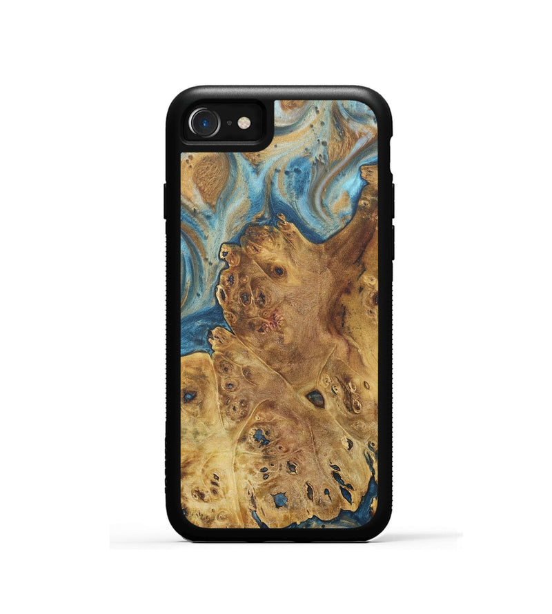 iPhone SE Wood+Resin Phone Case - Judy (Teal & Gold, 718717)