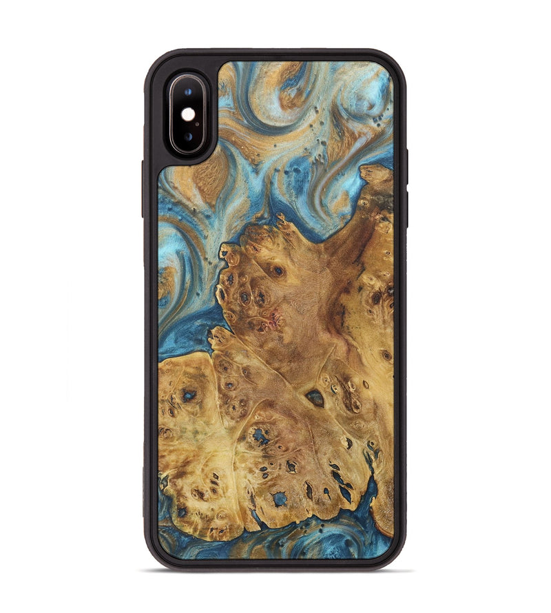 iPhone Xs Max Wood+Resin Phone Case - Judy (Teal & Gold, 718717)