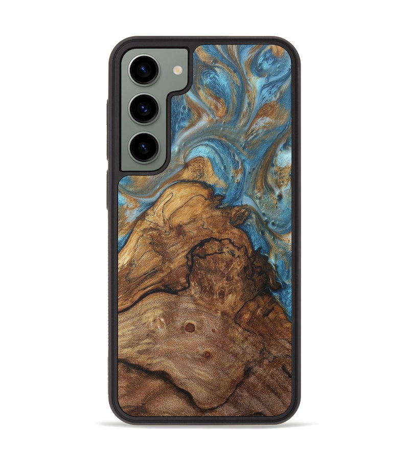 Galaxy S23 Plus Wood+Resin Phone Case - Cathleen (Teal & Gold, 718718)