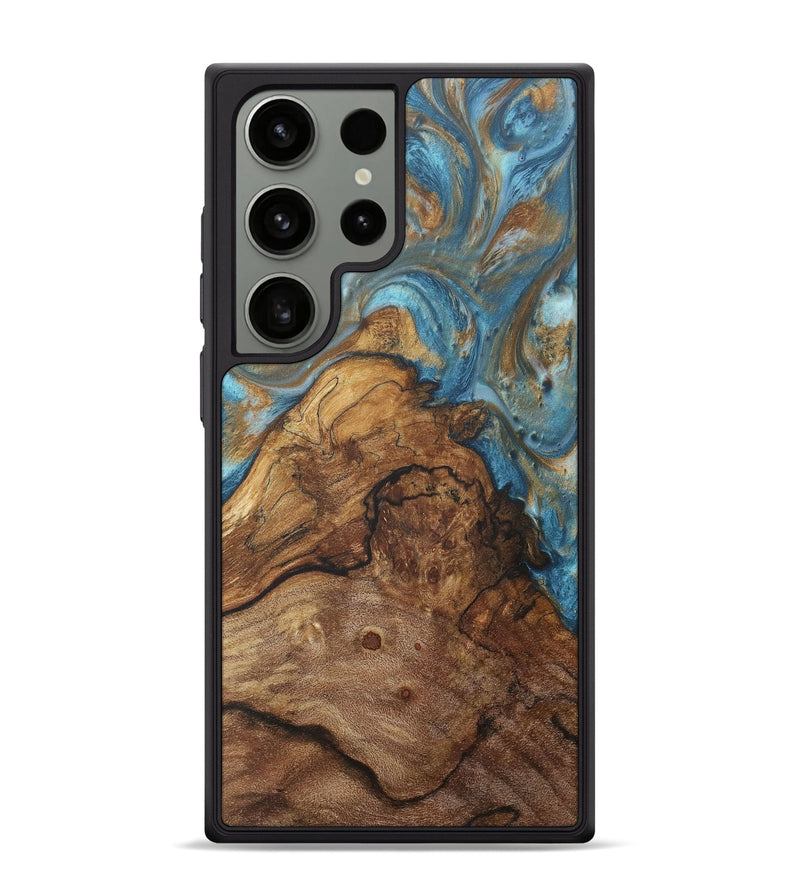 Galaxy S24 Ultra Wood+Resin Phone Case - Cathleen (Teal & Gold, 718718)