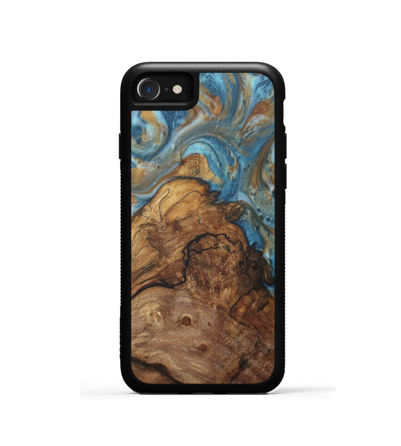 iPhone SE Wood+Resin Phone Case - Cathleen (Teal & Gold, 718718)