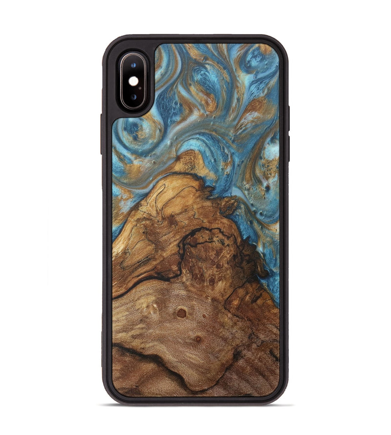 iPhone Xs Max Wood+Resin Phone Case - Cathleen (Teal & Gold, 718718)