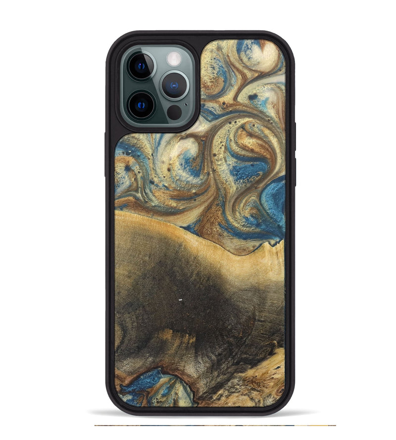 iPhone 12 Pro Max Wood+Resin Phone Case - Jenny (Teal & Gold, 718719)