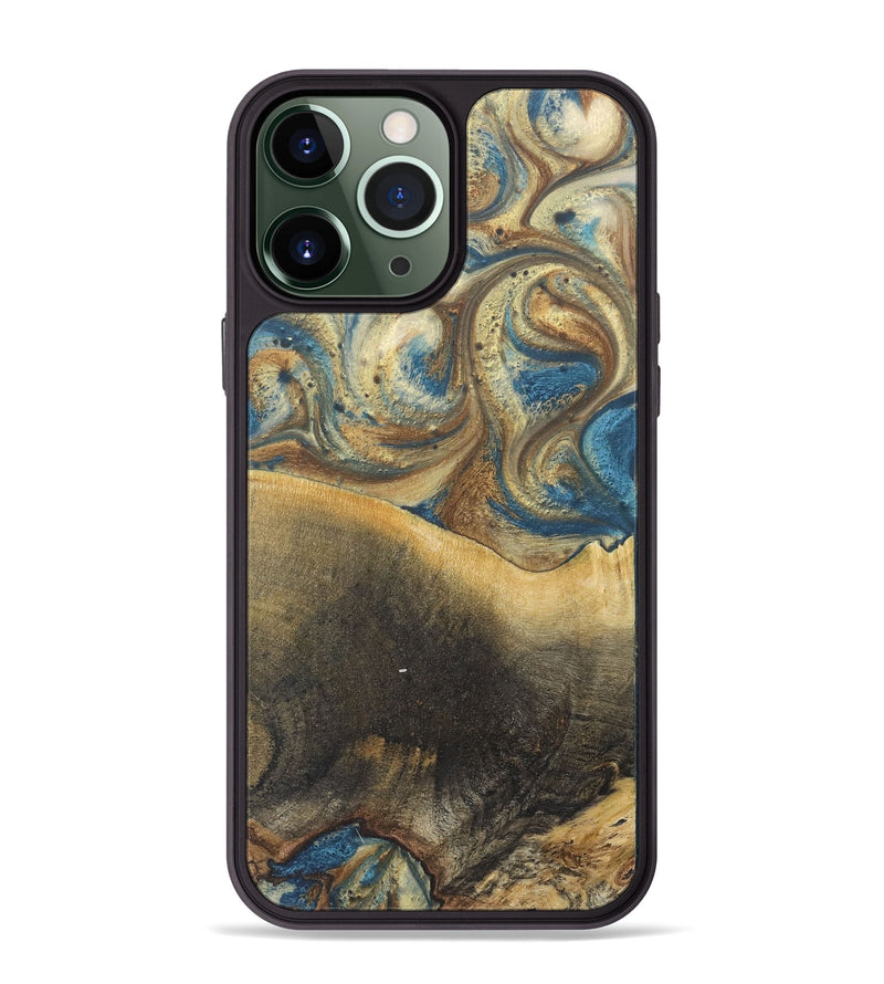 iPhone 13 Pro Max Wood+Resin Phone Case - Jenny (Teal & Gold, 718719)