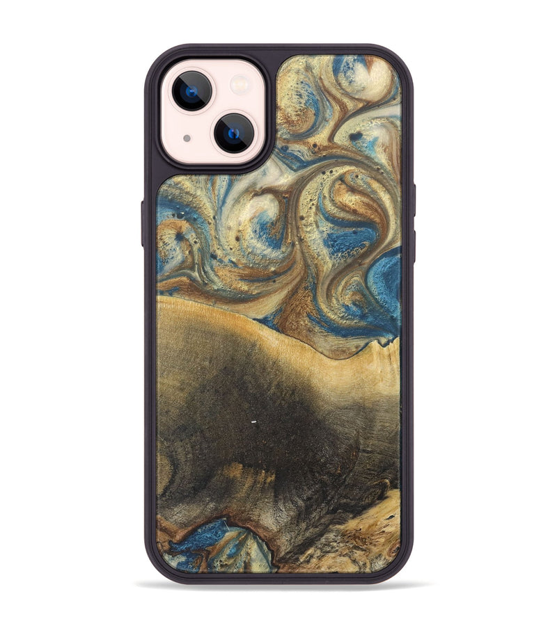 iPhone 14 Plus Wood+Resin Phone Case - Jenny (Teal & Gold, 718719)