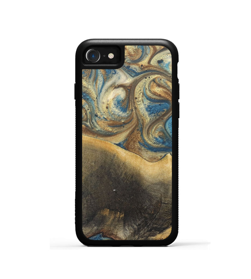 iPhone SE Wood+Resin Phone Case - Jenny (Teal & Gold, 718719)