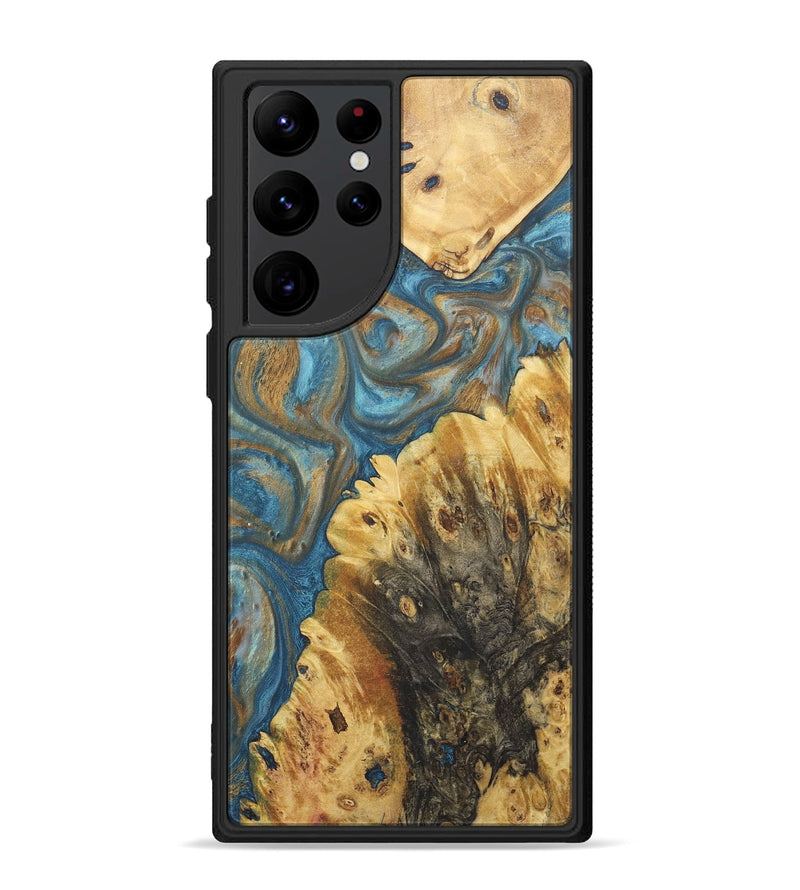 Galaxy S22 Ultra Wood+Resin Phone Case - Colleen (Teal & Gold, 718720)