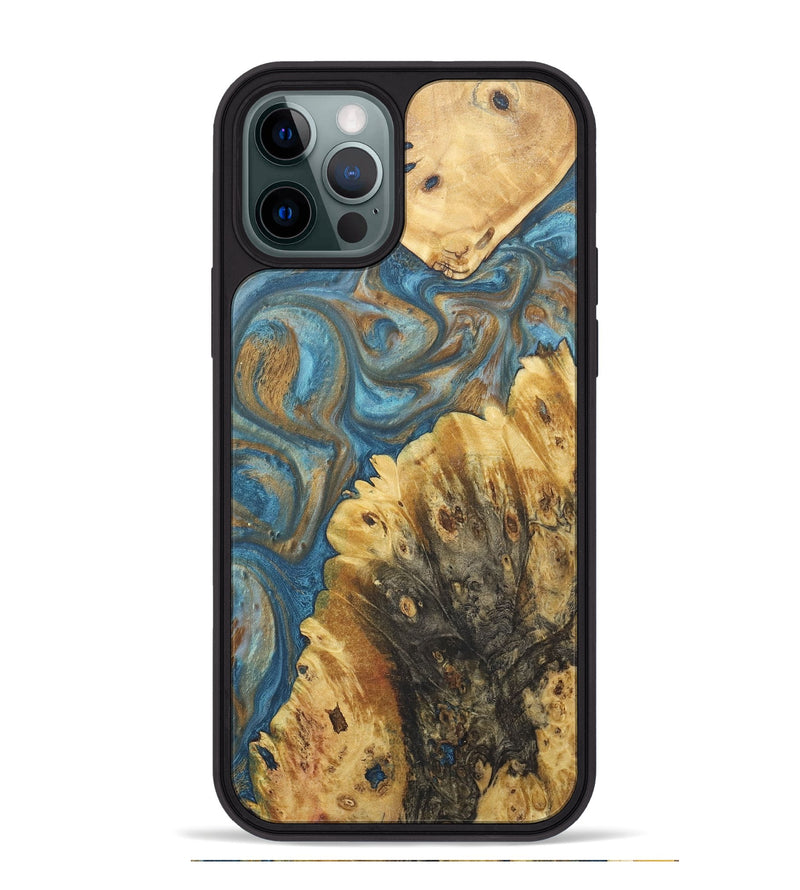 iPhone 12 Pro Max Wood+Resin Phone Case - Colleen (Teal & Gold, 718720)