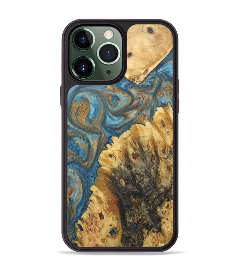 iPhone 13 Pro Max Wood+Resin Phone Case - Colleen (Teal & Gold, 718720)