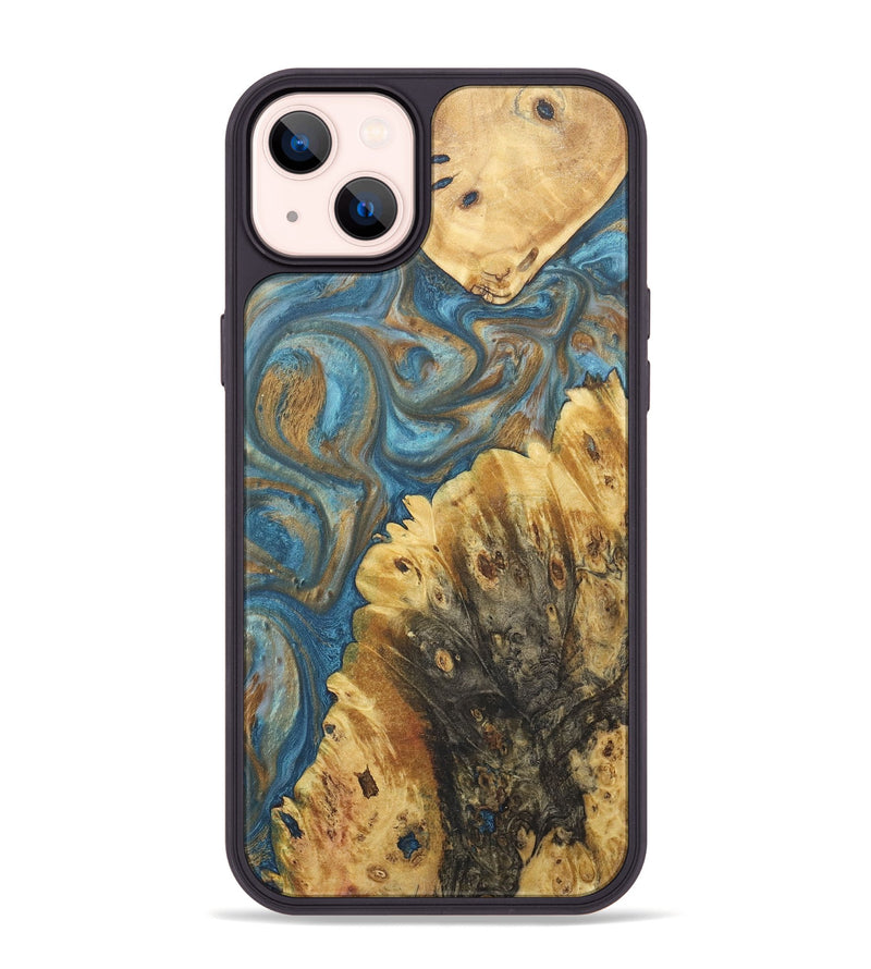 iPhone 14 Plus Wood+Resin Phone Case - Colleen (Teal & Gold, 718720)