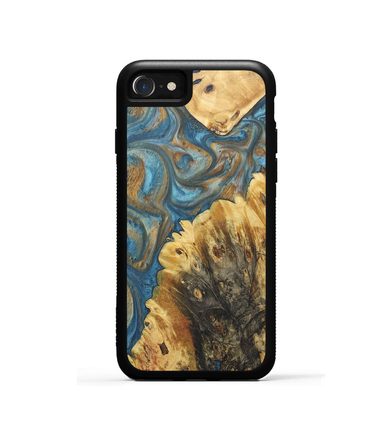 iPhone SE Wood+Resin Phone Case - Colleen (Teal & Gold, 718720)