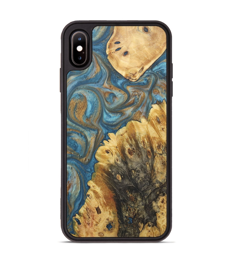 iPhone Xs Max Wood+Resin Phone Case - Colleen (Teal & Gold, 718720)