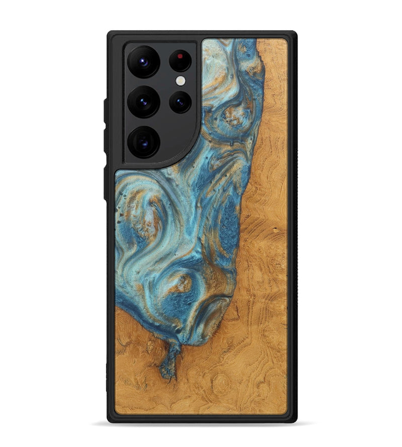 Galaxy S22 Ultra Wood+Resin Phone Case - Roy (Teal & Gold, 718721)