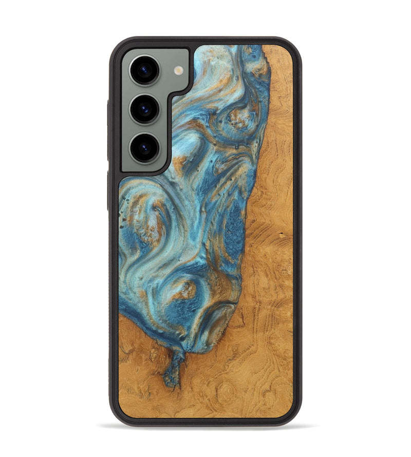 Galaxy S23 Plus Wood+Resin Phone Case - Roy (Teal & Gold, 718721)