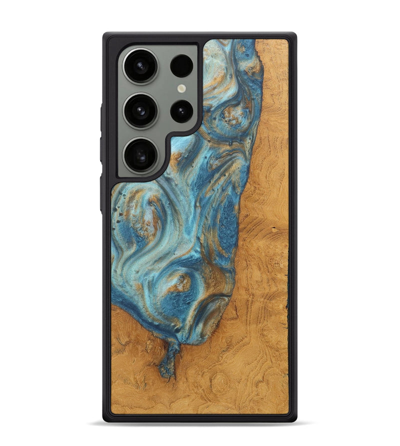 Galaxy S24 Ultra Wood+Resin Phone Case - Roy (Teal & Gold, 718721)