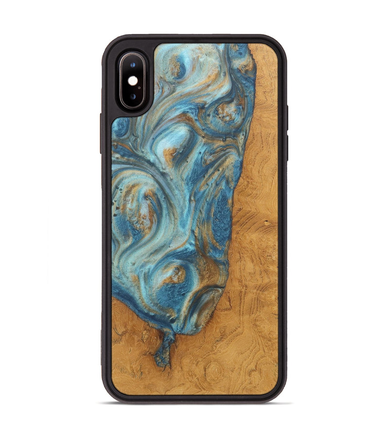 iPhone Xs Max Wood+Resin Phone Case - Roy (Teal & Gold, 718721)