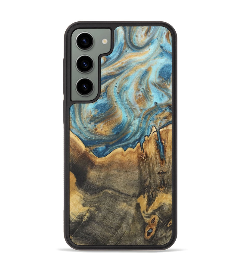 Galaxy S23 Plus Wood+Resin Phone Case - Leonard (Teal & Gold, 718723)