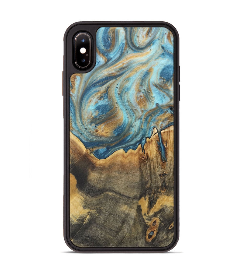 iPhone Xs Max Wood+Resin Phone Case - Leonard (Teal & Gold, 718723)