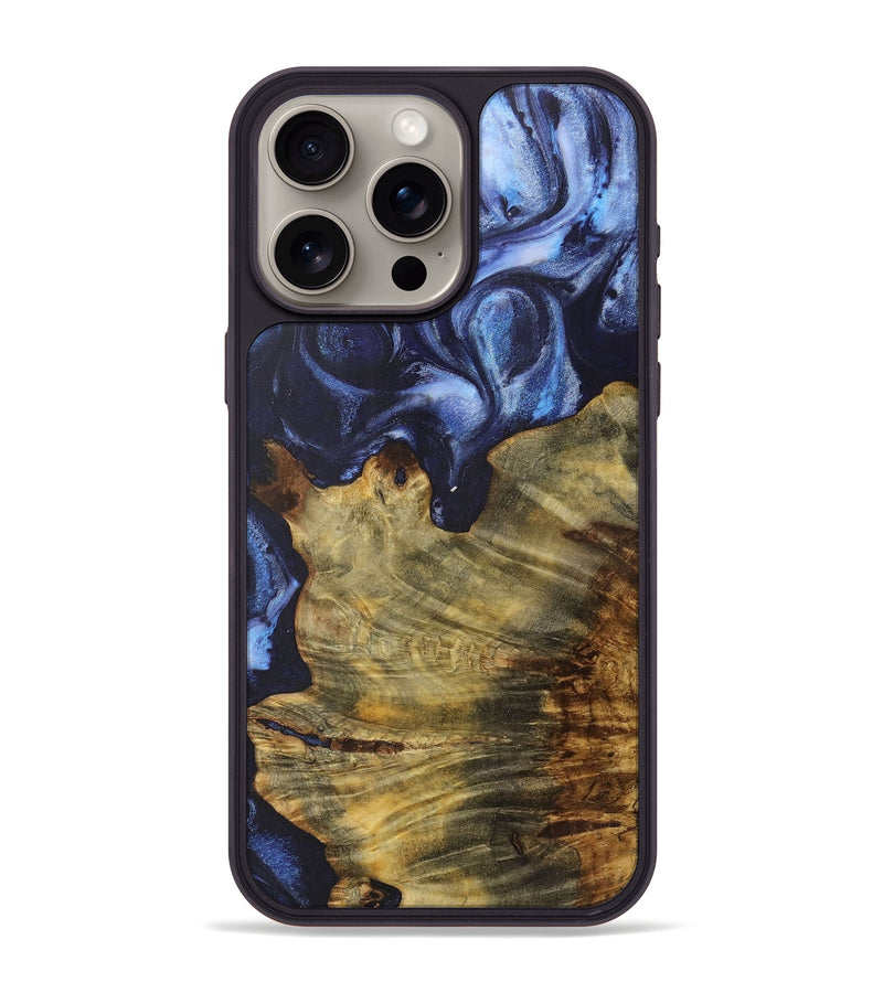 iPhone 15 Pro Max Wood+Resin Phone Case - Lucinda (Blue, 718725)