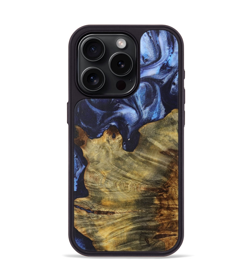 iPhone 15 Pro Wood+Resin Phone Case - Lucinda (Blue, 718725)