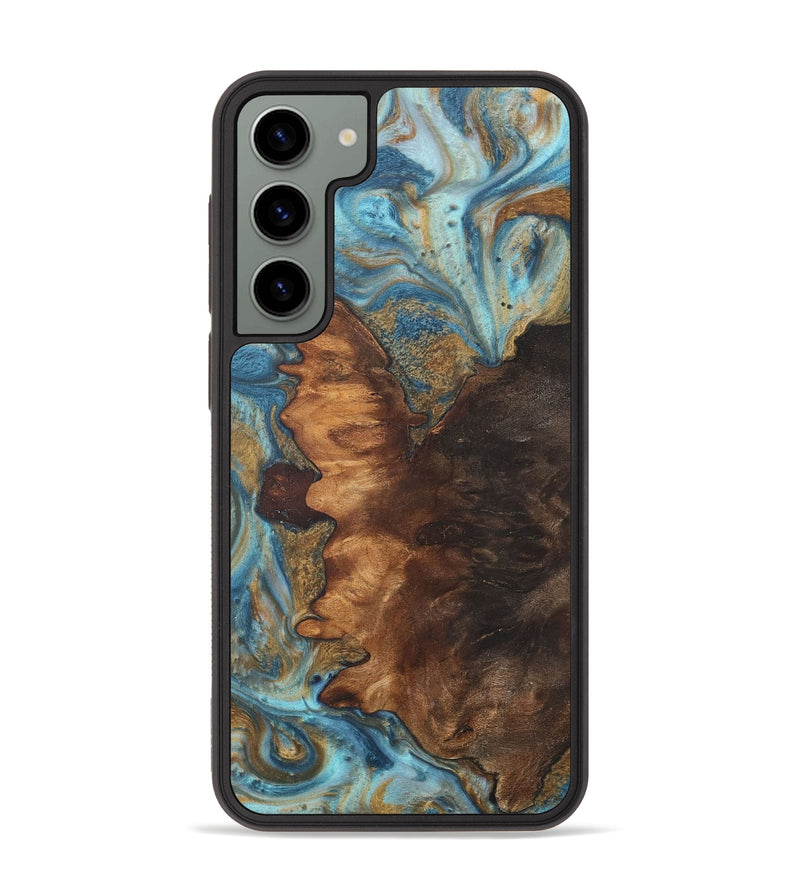 Galaxy S23 Plus Wood+Resin Phone Case - Elise (Teal & Gold, 718729)