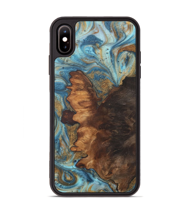 iPhone Xs Max Wood+Resin Phone Case - Elise (Teal & Gold, 718729)