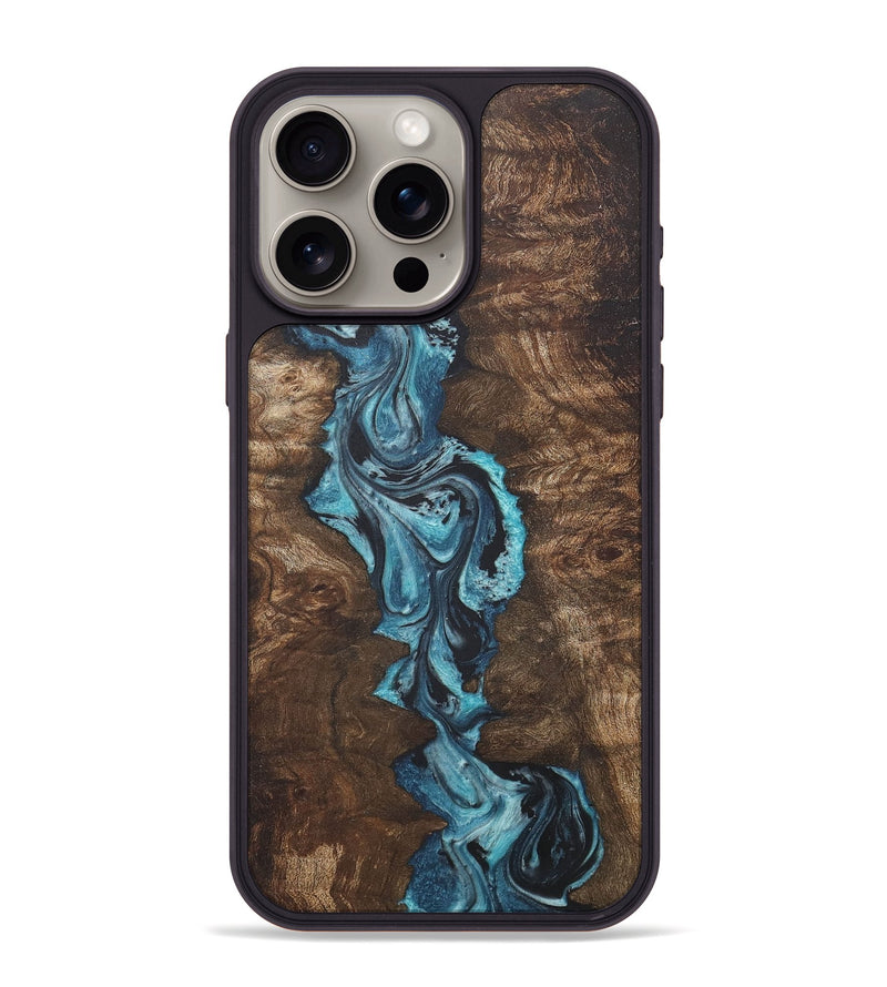 iPhone 15 Pro Max Wood+Resin Phone Case - Sonia (Blue, 718731)