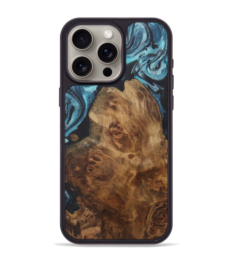 iPhone 15 Pro Max Wood+Resin Phone Case - Mitchell (Blue, 718733)