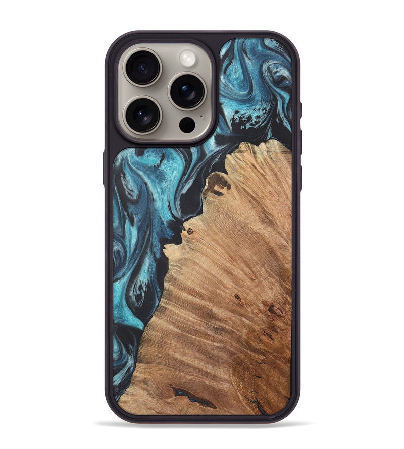 iPhone 15 Pro Max Wood+Resin Phone Case - Journey (Blue, 718734)