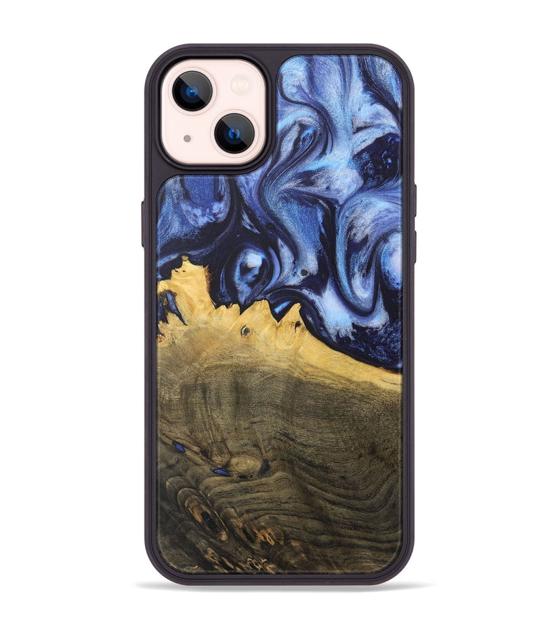 iPhone 14 Plus Wood+Resin Phone Case - Alina (Blue, 718736)