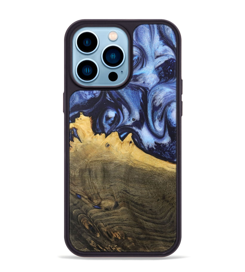 iPhone 14 Pro Max Wood+Resin Phone Case - Alina (Blue, 718736)