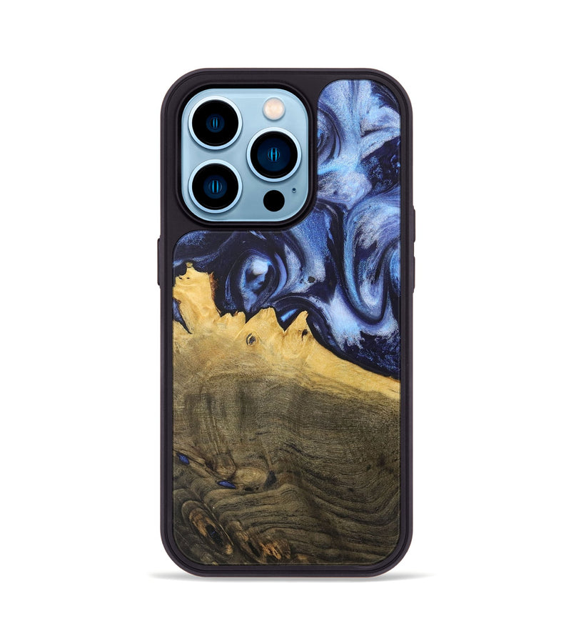 iPhone 14 Pro Wood+Resin Phone Case - Alina (Blue, 718736)