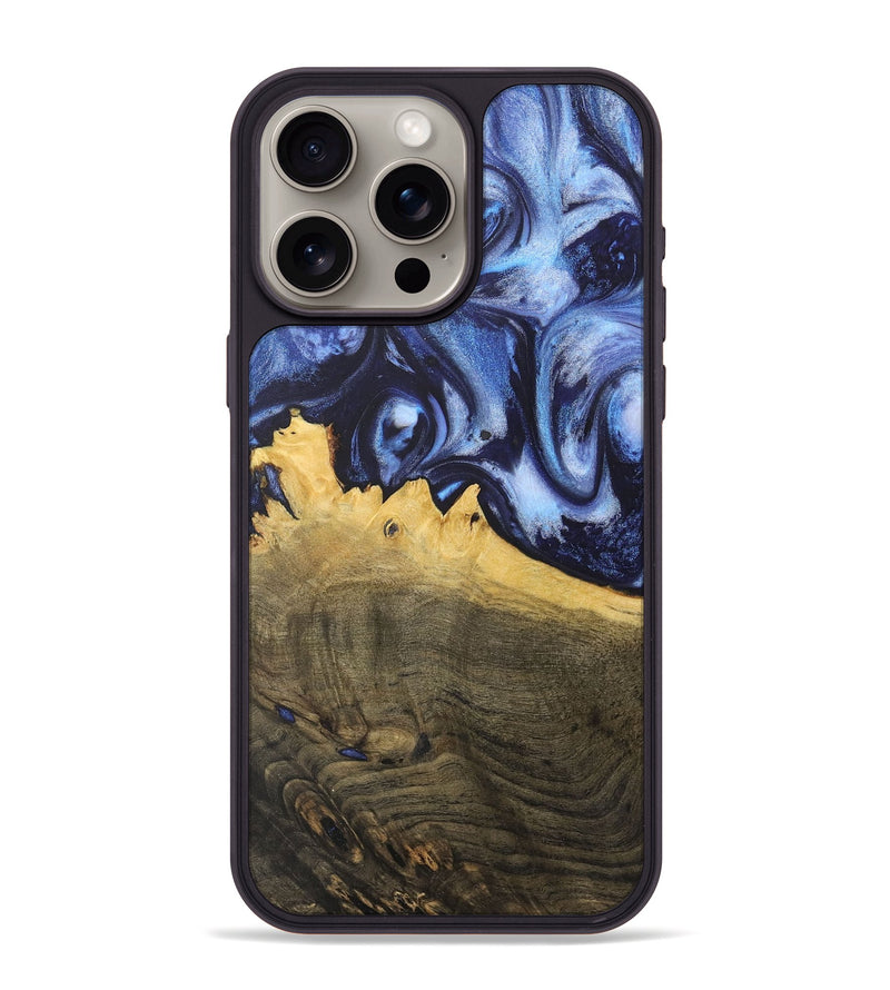 iPhone 15 Pro Max Wood+Resin Phone Case - Alina (Blue, 718736)