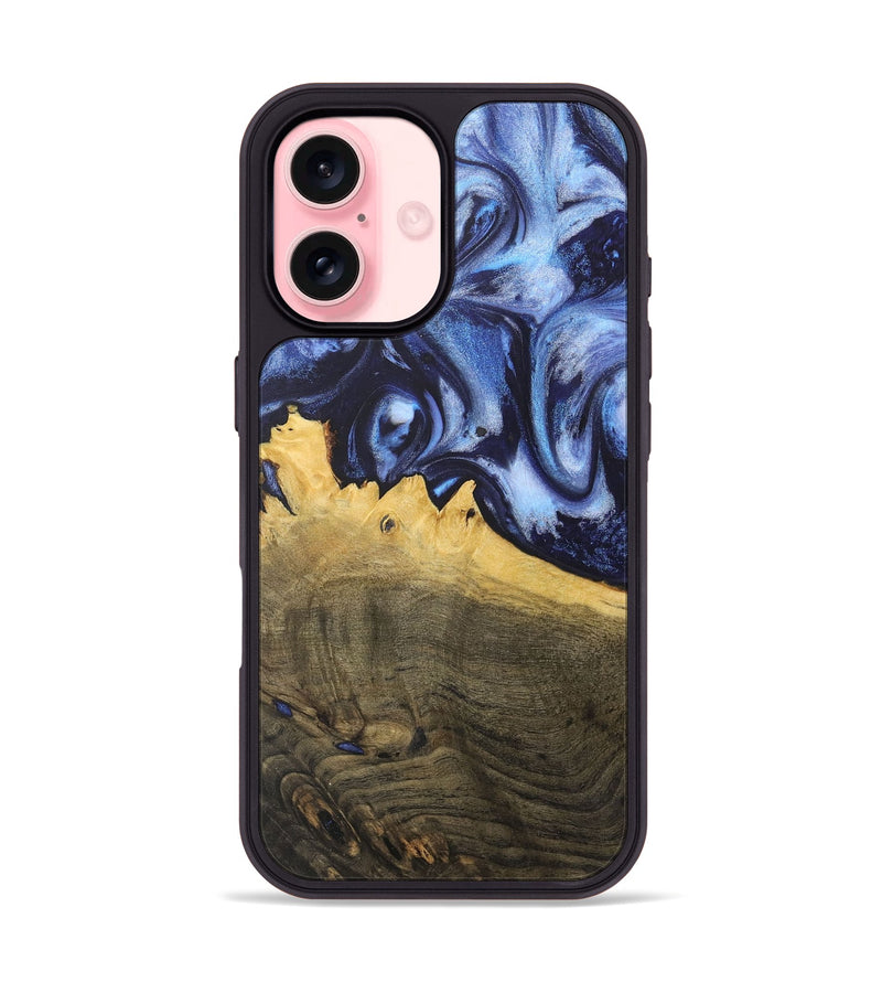 iPhone 16 Wood+Resin Phone Case - Alina (Blue, 718736)