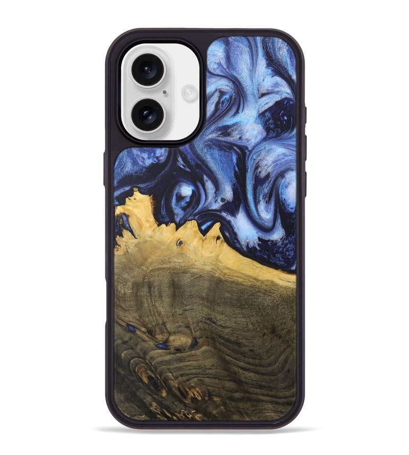 iPhone 16 Plus Wood+Resin Phone Case - Alina (Blue, 718736)