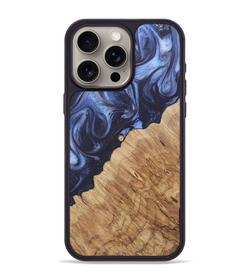 iPhone 15 Pro Max Wood+Resin Phone Case - Charlotte (Blue, 718738)