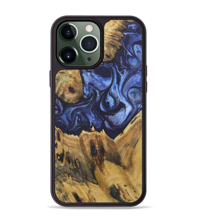 iPhone 13 Pro Max Wood+Resin Phone Case - Camila (Blue, 718740)