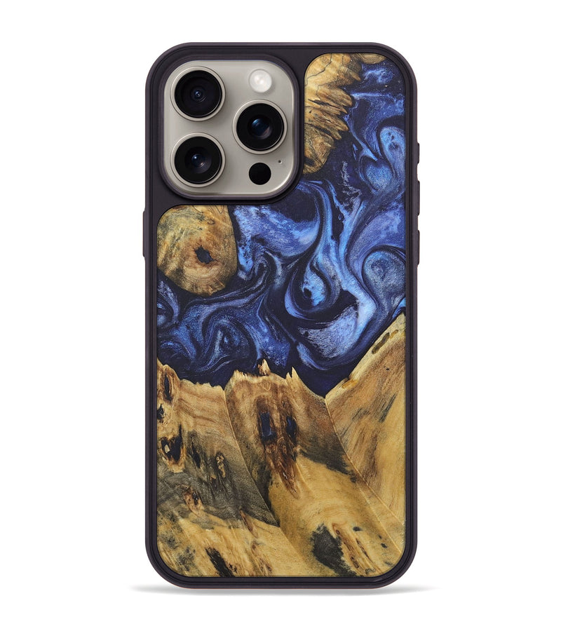 iPhone 15 Pro Max Wood+Resin Phone Case - Camila (Blue, 718740)